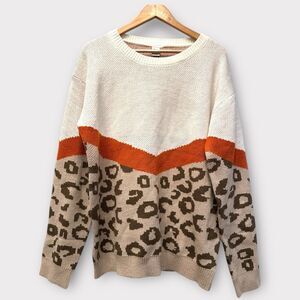 Sew In Love Women’s Sweater Multicolor With Animal Print Cottagecore Boho Size L